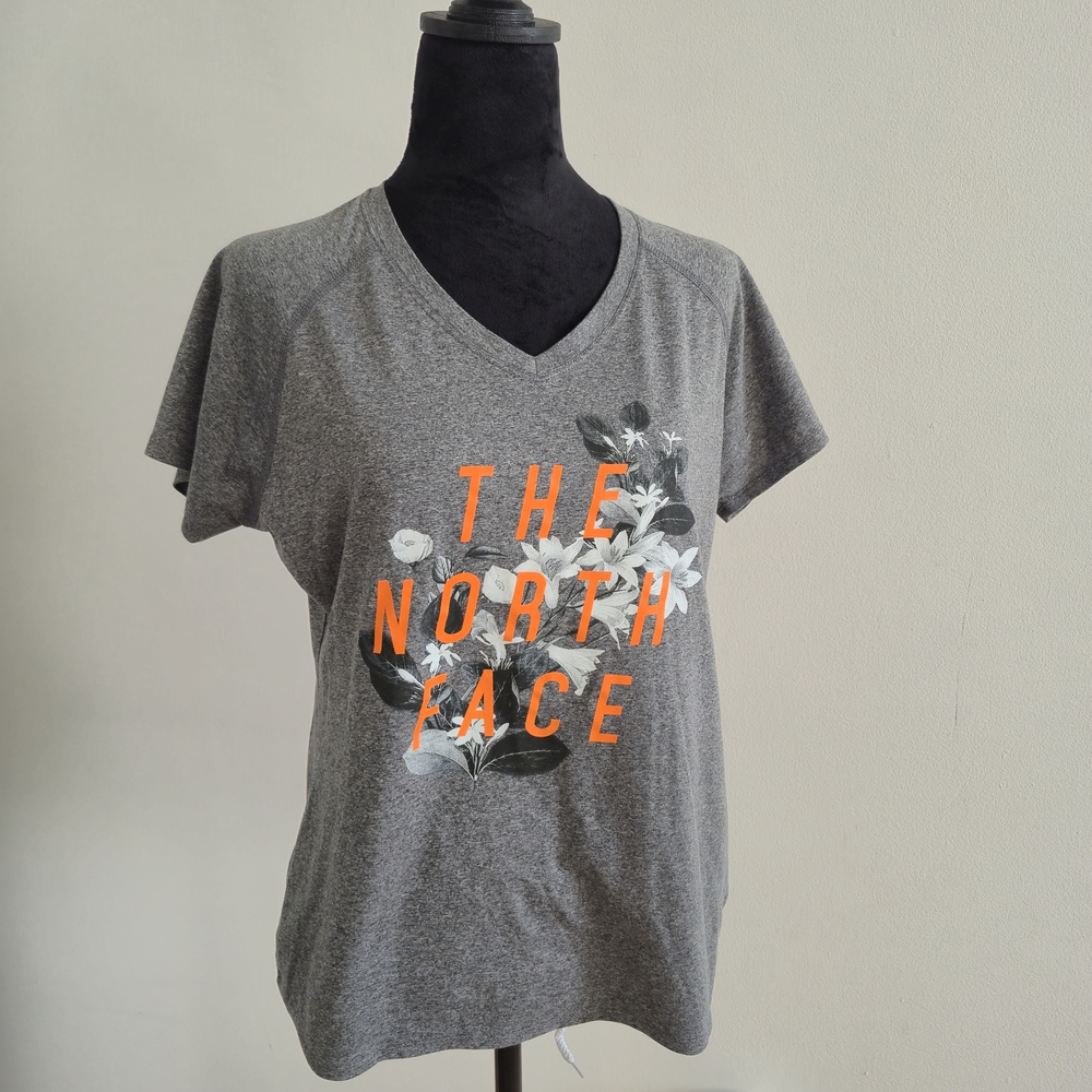 The North Face Women's Gray Tee with Orange Floral Graphic